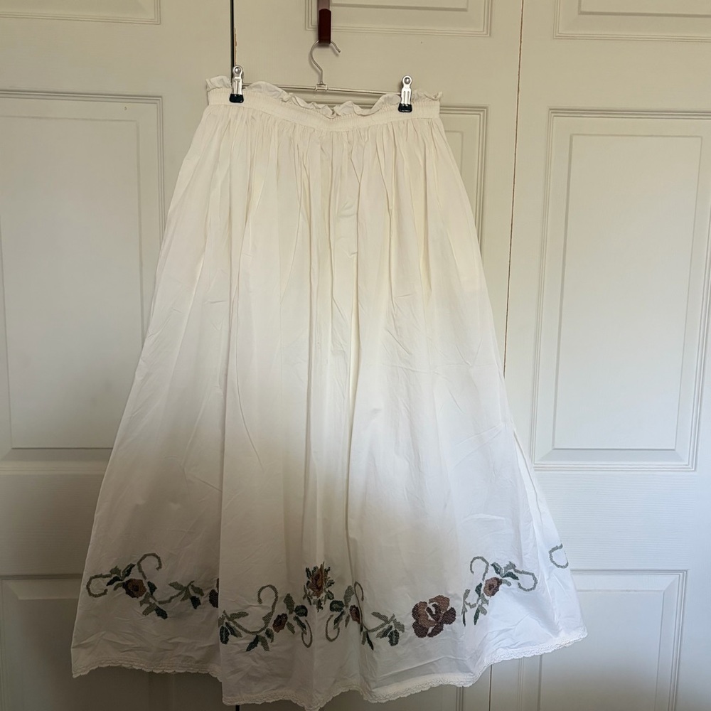 Women's Cream Maxi Skirt with Floral Embroidery - Picture 5 of 7